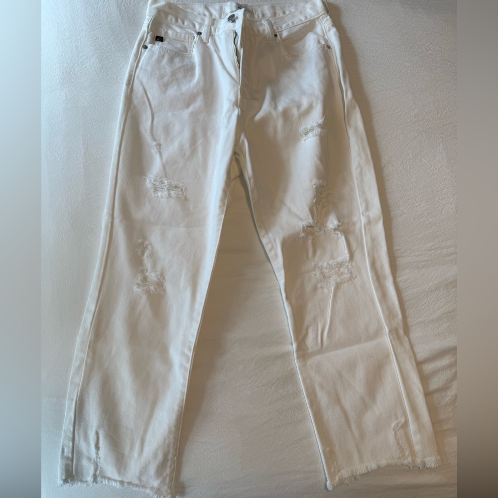 White Distressed Straight Leg Jeans